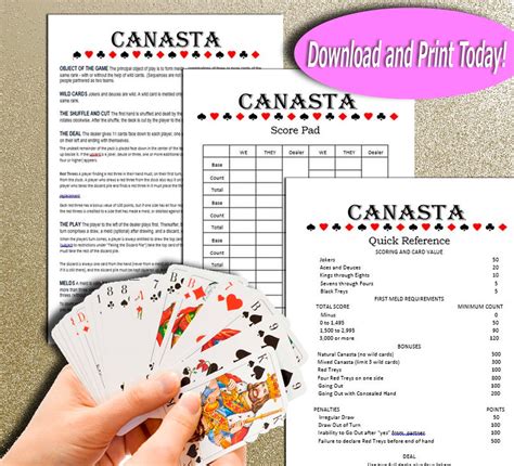 Beginner Printable Canasta Cheat Sheet